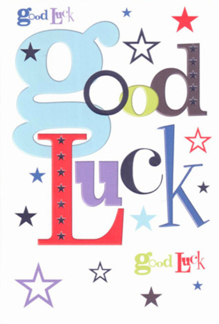Vibrant and inviting, this luck-themed card feels like a miniature celebration straight from a Hackney Marshes flower stall. Every letter bursts with personality: the wide baby-blue 'g,' the sleek midnight-black, exuberant reds, and grounded mossy greens, all leaping from the smooth, clean background. Clusters of colourful stars-navy, lilac, lemon-lime, and soft azure-scatter in arcs, mimicking the energy and movement of a busy market square along Homerton Road. The white space frames the bold typography, letting each hue breathe and shine, evoking the openness of the marshes themselves. You can almost hear a hum of encouragement, as if the card is quietly applauding from the sideline, much like a supportive friend waving from the footbridge near the Lea. There's an undercurrent of sincere optimism in the tactile, quality cardstock, making it the ideal companion for anyone about to start a new chapter-a friend facing a big audition or celebrating achievement at the local community centre. This card is more than just a message: it's a pocket-sized token of belief, echoing the vibrant, hopeful spirit that fills Hackney Marshes year-round.
